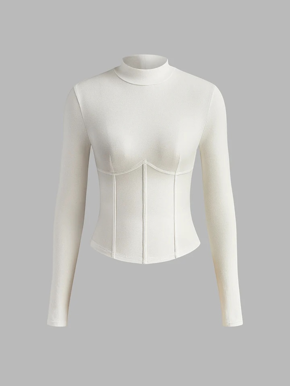 Commense White Long-Sleeve Mock Neck Corset-Style Top